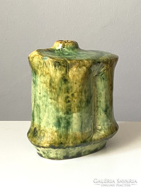 Green colored Zsolnay pyrogranite samot retro floor vase 26 cm