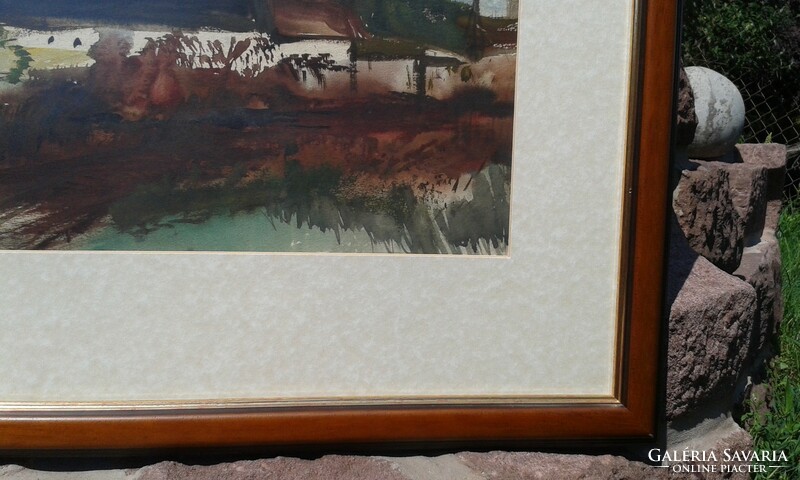 Adolf Weinträger: farm world, watercolor, landscape, painting. Modern photo frame.