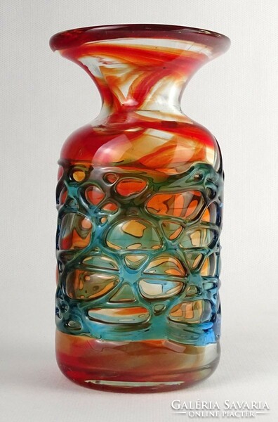 1P437 Jelzett Mdina művészi fújt üveg váza 16 cm
