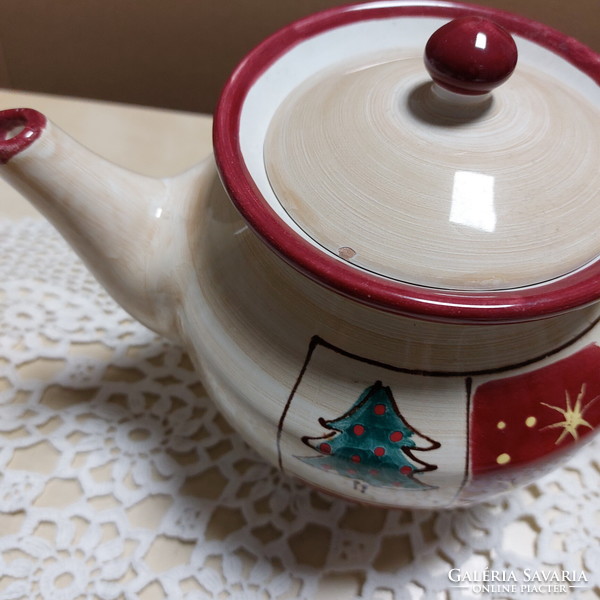 Karácsonyi mintás, nagy teás kiöntő + 1db Gránit lapos tányér