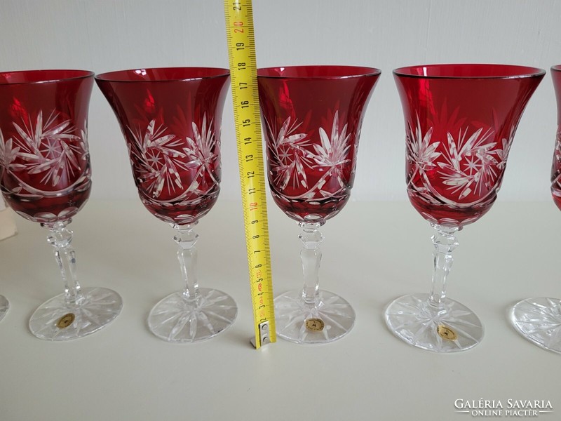 Old crystal wine stemmed glass set burgundy lead crystal retro ruby goblet 6 pcs