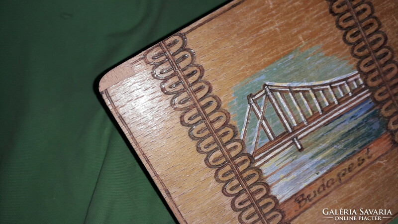 Antique wooden painted burnt table decoration box Budapest - chain bridge 17 x 15 x 5 cm according to the pictures