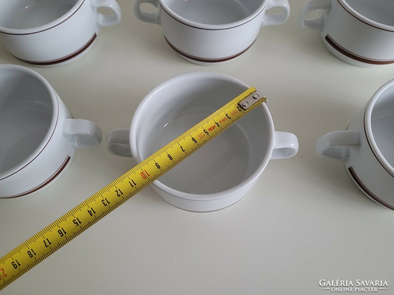 Régi Alföldi porcelán barna csíkos leveses csésze retro kétfülű tálka 6 db