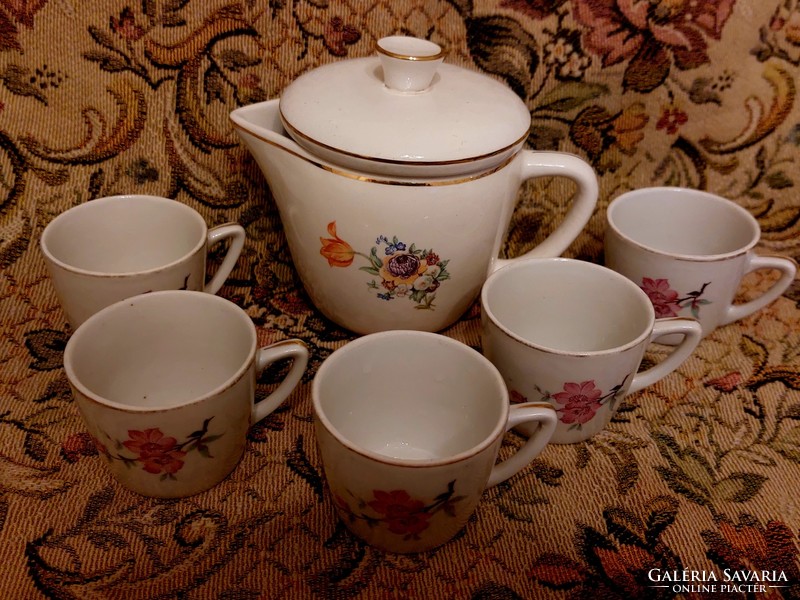 Drasche coffee cups. 5 Pcs with floral pattern. Granite spout.
