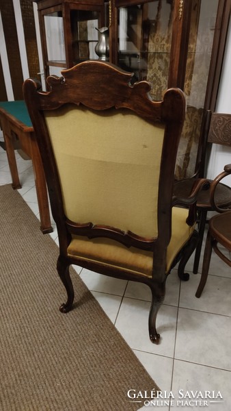 Gyönyörű, kb. 200 éves, faragott, restaurált karfás bécsi barokk íróasztal szék / trón / fotel