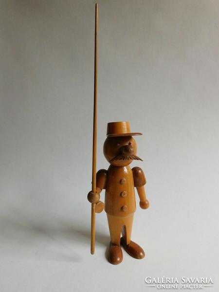 Large vintage wooden man - fisherman 29 cm