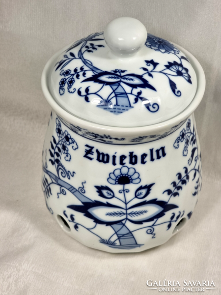 Hagymamintás német nagyméretű fedeles porcelán hagymatároló (Zwiebelmuster)