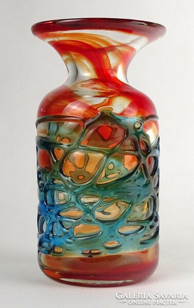 1P437 Jelzett Mdina művészi fújt üveg váza 16 cm