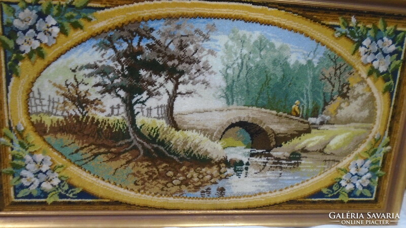 Beautiful old huge still life needlework in a thick gilt wood frame rarity!