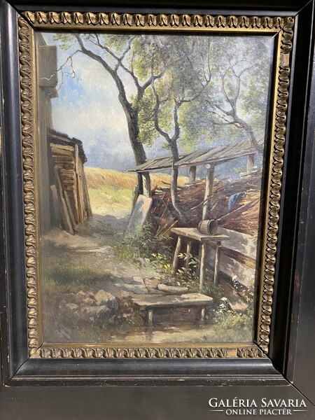 L. Haunold olaj, fán festmény 1906-ból, 23 x 32 cm-es.