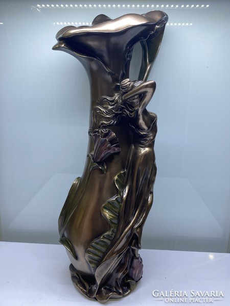 Női szobros váza 33cm, bronzirozott