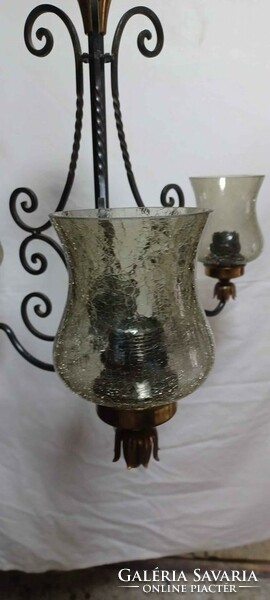 3-arm black wrought iron chandelier
