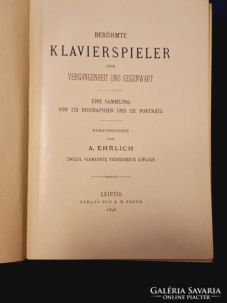 1898 LEPZIG-BERÜHMTE KLAVIERSPIELER (Hires zongoristák) német de nem gót!  EGÉSZ BŐR DISZKÖTÉS!!