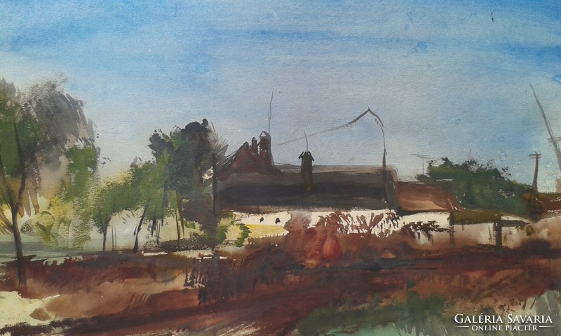 Weinträger Adolf Tanyavilág akvarell tájkép festmény modern képkeret