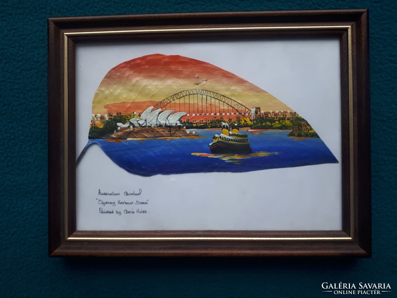 Levélre festett tájkép a Sydney Harbour Bridge és az Operaház képével
