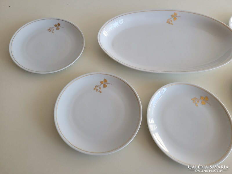 Old Great Plains porcelain cake tray with golden flower pattern 6 pcs