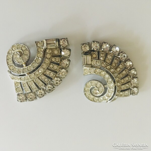 Art deco crystal double dress clip double brooch antique