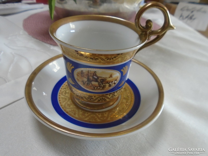 Pirken hammer  szépséges antik barokk kézi festésű porcelán kávés csésze kistányérral ritkaság!