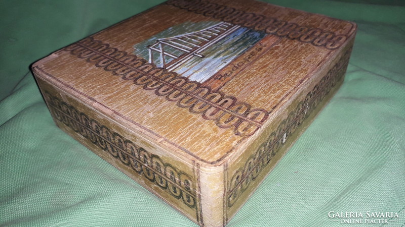 Antique wooden painted burnt table decoration box Budapest - chain bridge 17 x 15 x 5 cm according to the pictures