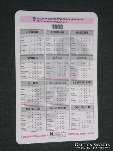 Card calendar, Baranya police, graphic artist, drug prevention, 1999, (3)