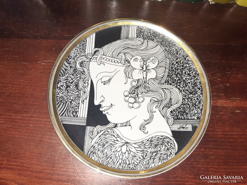 Hollóházi Saxon endre porcelain decorative plate, 20 cm