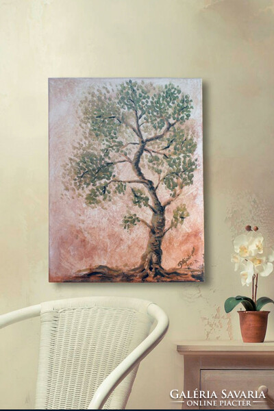 Pilipár éva: lonely tree 40x30 acrylic painting, canvas