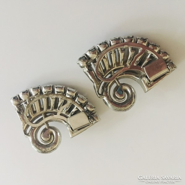 Art deco crystal double dress clip double brooch antique