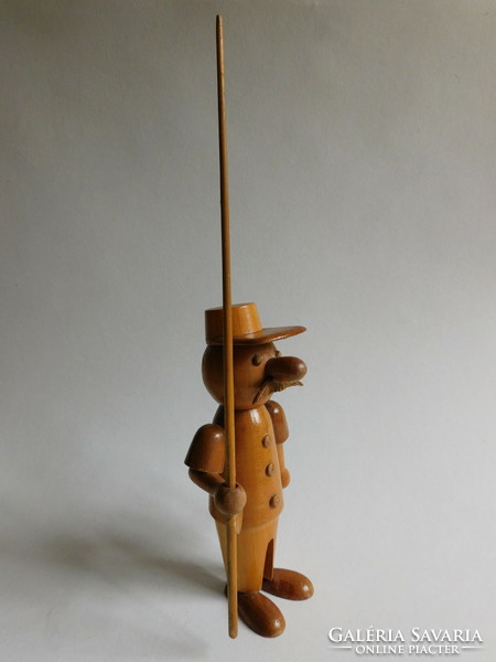 Large vintage wooden man - fisherman 29 cm