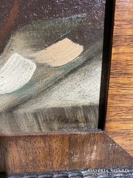 Murin Vilmos olaj, vászon festménye, csendélet, 23 x 35  cm-es. 0741