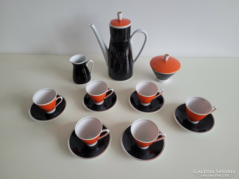 Mid century German Freiberger GDR orange black retro coffee mocha set colorful for 6 people