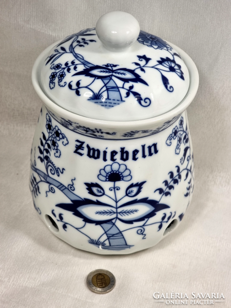 Onion pattern German large porcelain onion container with lid (zwiebelmuster)