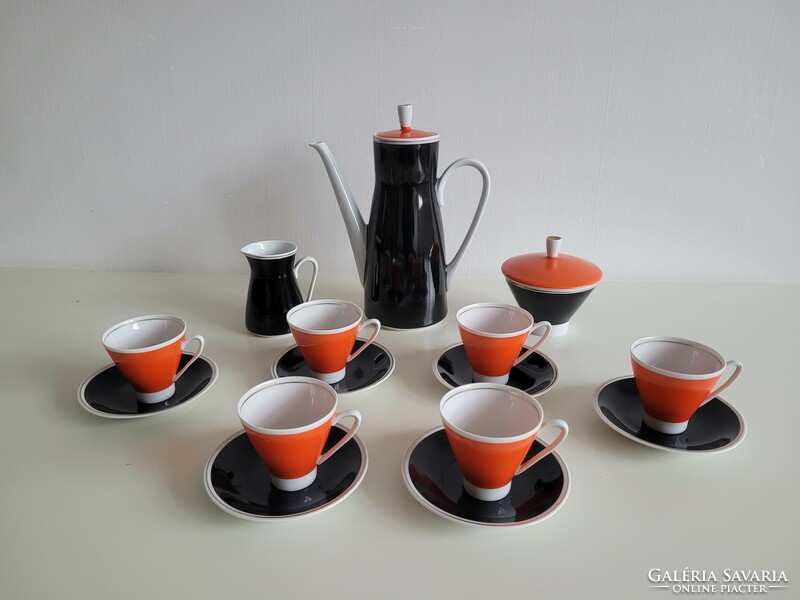 Mid century German Freiberger GDR orange black retro coffee mocha set colorful for 6 people