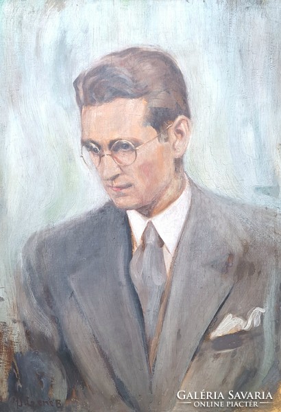 Béla Czene Jr.: male portrait (oil painting) lathe