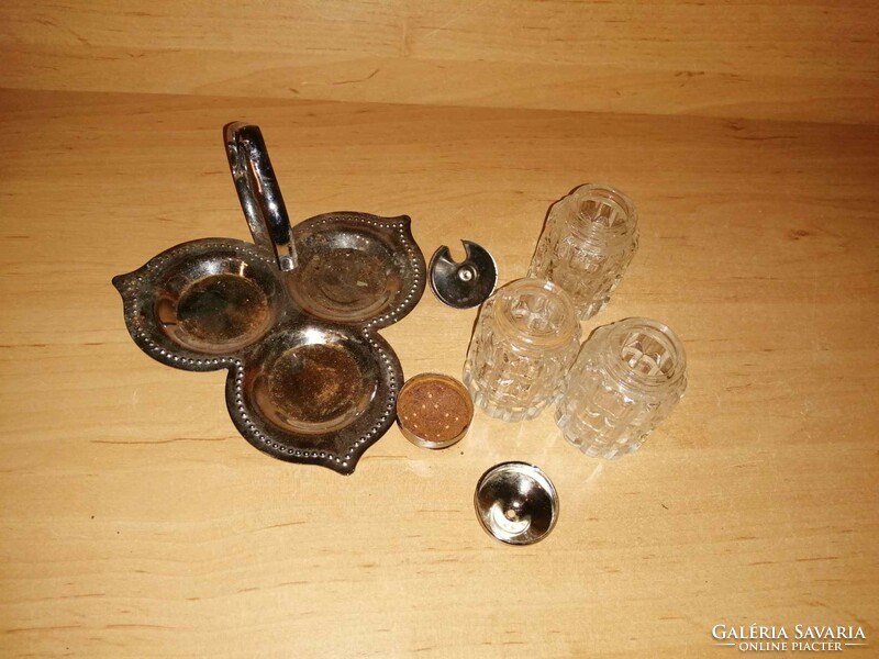 Asztali üveg sószóró borsszóró paprikatartó fém tartón (36/d)