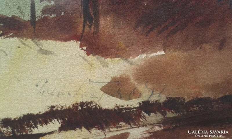 Weinträger Adolf Tanyavilág akvarell tájkép festmény modern képkeret