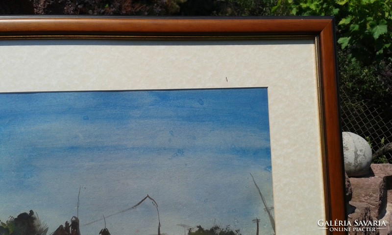 Adolf Weinträger: farm world, watercolor, landscape, painting. Modern photo frame.