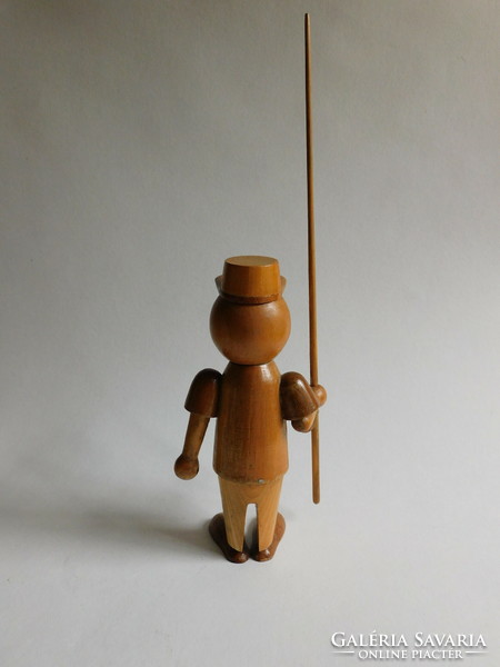 Large vintage wooden man - fisherman 29 cm