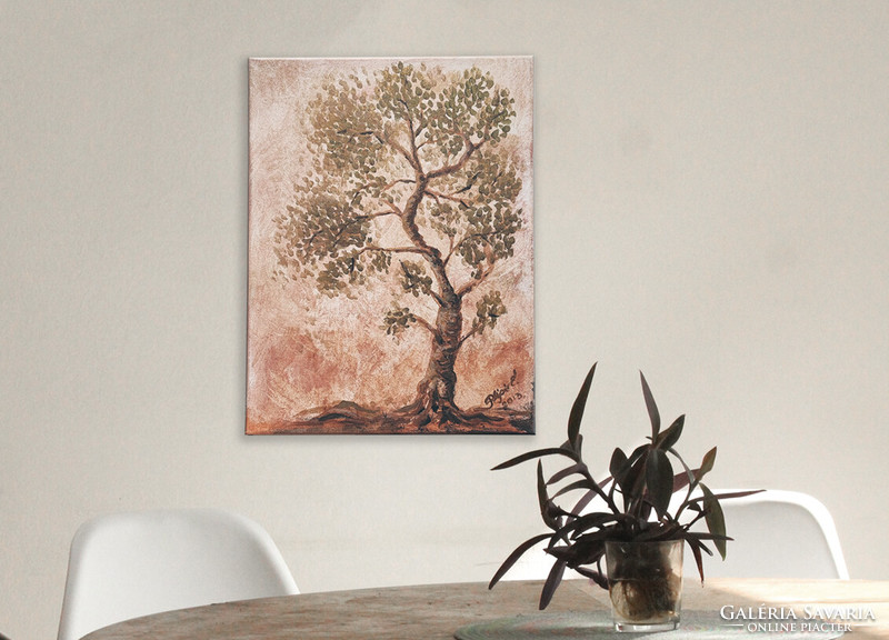 Pilipár éva: lonely tree 40x30 acrylic painting, canvas