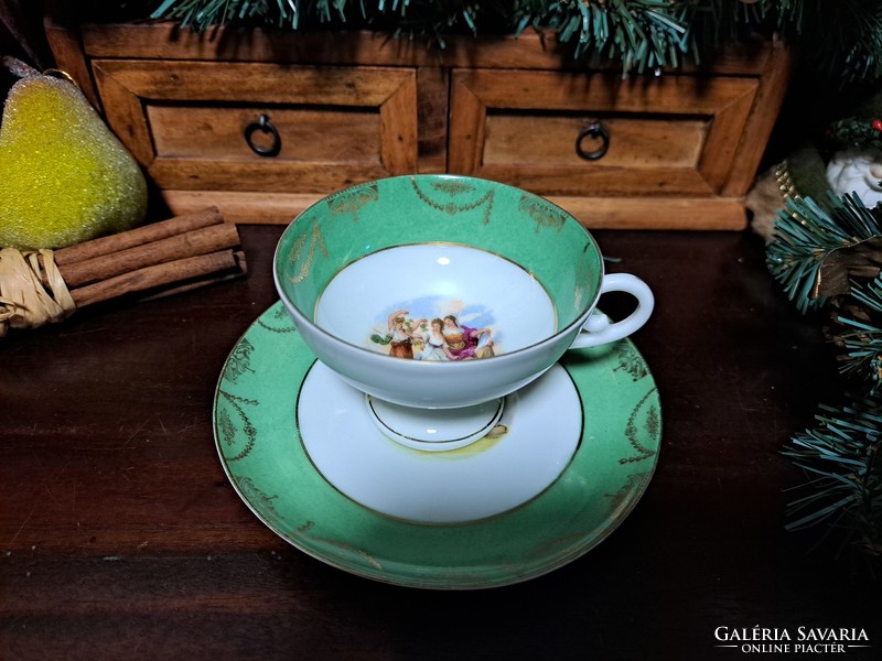 Unmarked goddess companion scene porcelain tea cup