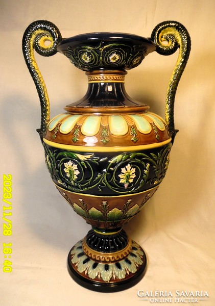 Majolica vase, 42 cm, early wilhelm schiller&sohn