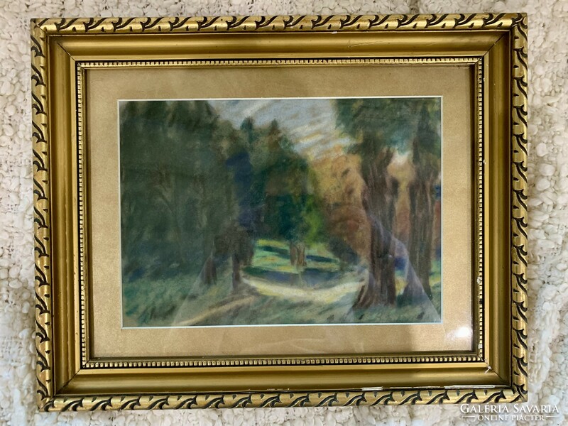 A picture depicting a fragment of a forest made with pastel chalk