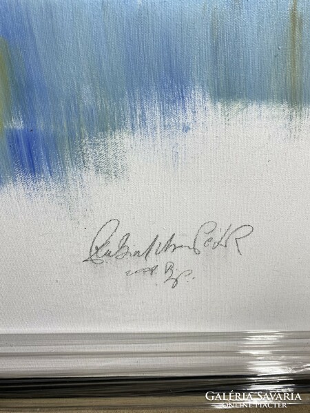 Rubint Ávrahám Péter olaj, kartonon festménye, 100 x 100 cm-es.