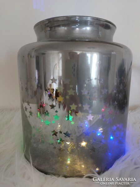 Christmas silver frosted glass candle holder with stars, large caspo 24 cm