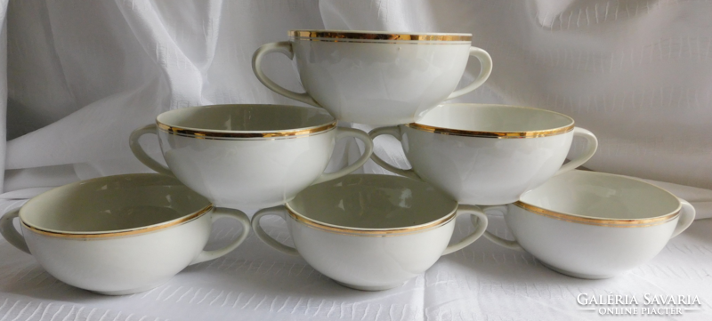 Hollóházi arany csíkos krémleveses csészék - 6 darab