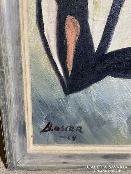 Signed B. Oscar, oil on canvas abstract painting from 1964, 44 x 38 cm