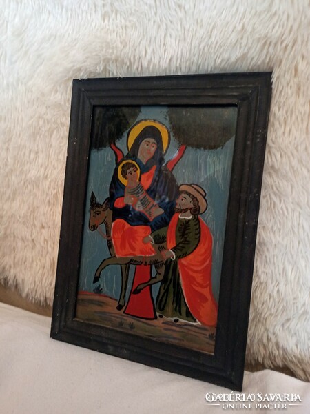 Antique church glass painted picture