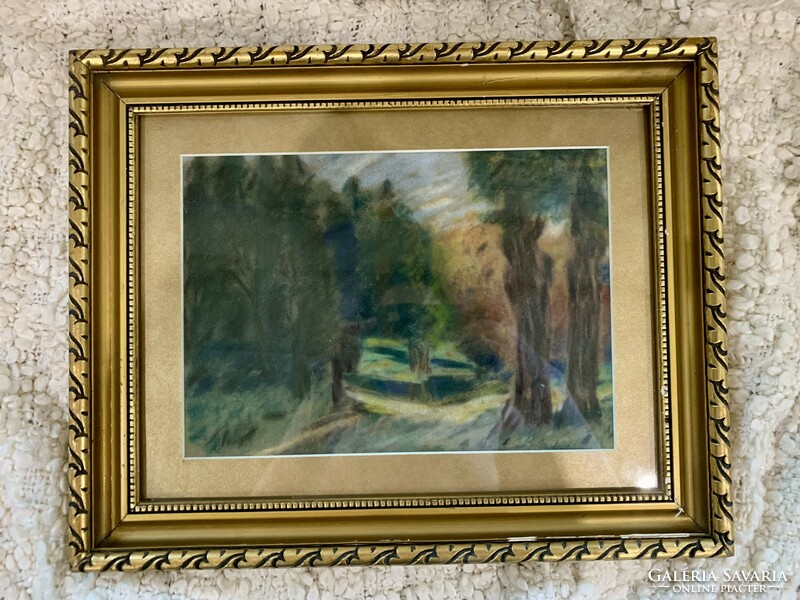 A picture depicting a fragment of a forest made with pastel chalk