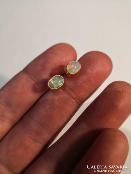 Gold-plated silver earrings with real opal stones