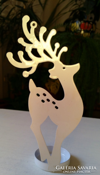 White metal reindeer candle holder, hanging Christmas decoration, 16 cm high