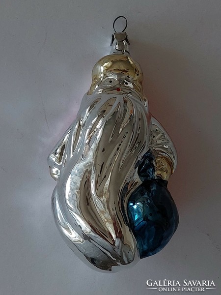 Old glass Christmas tree ornament Santa Claus with a big beard glass ornament blue Santa Claus